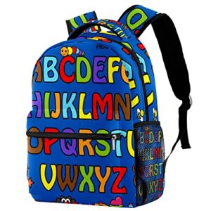 colorful alphabet pattern blue lightweight school classic backpack travel rucksack for women teens