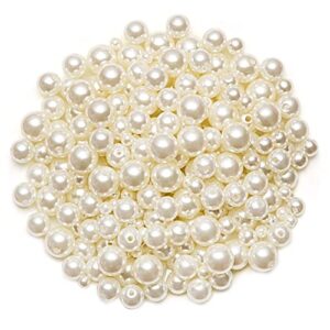naler 500pcs assorted pearl beads for jewelry making crafts diy vase fillers table scatter for wedding birthday party home decoration, ivory&white color, 0.15/0.23/0.30/0.39 inch