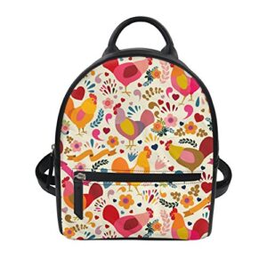 womens casual backpack cartoon chicken pattern school travel small daypack bag