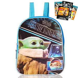 mandalorian baby yoda backpack for toddlers kids bundle ~ premium 11″ star wars mini school bag with stickers (mandalorian school supplies)