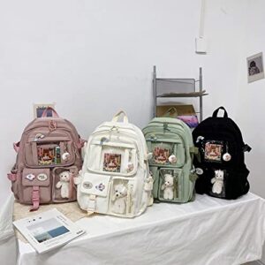 Kawaii Backpack, with Kawaii Pin and Cute Accessories Backpack Cute Aesthetic Backpack for School Capacity Rucksack(02-Black)