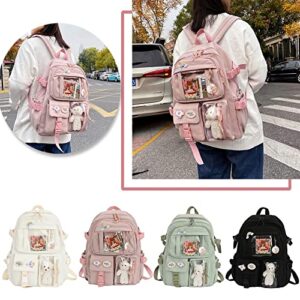Kawaii Backpack, with Kawaii Pin and Cute Accessories Backpack Cute Aesthetic Backpack for School Capacity Rucksack(02-Black)