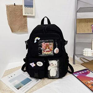 Kawaii Backpack, with Kawaii Pin and Cute Accessories Backpack Cute Aesthetic Backpack for School Capacity Rucksack(02-Black)