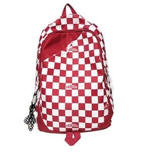 cute backpack comes with checkered pendants for free klein blue plaid kawaii teen (red)