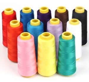 ilauke 12 x 1500m overlock sewing thread polyester thread assorted colors yard spools cone 100% polyester for serger quilting drapery machine 40s/2