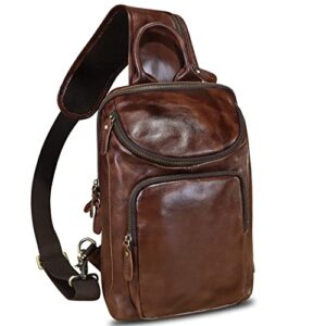 genuine leather sling bags hiking sling backpacks vintage handmade crossbody chest daypack anti-theft shoulder satchel (coffee)