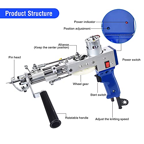 Cut Pile Rug Tufting Gun, Electric Carpet Weaving Flocking Machine Handheld Knitting Rug Gun Machine Starter Kit 100V-240V 7-19mm