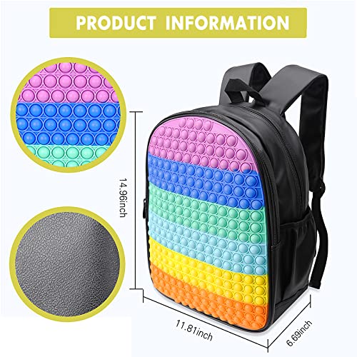 Fidget Backpack for Boys Girls Pop-On-It Backpack for School Silicon Pop Bubble Book Bags for Kids Teenagers with Padded Bottle Side Pockets