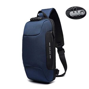 ozuko anti theft sling bag shoulder crossbody backpack, waterproof large mens sling backpack travel hiking chest bag daypack (navy blue)