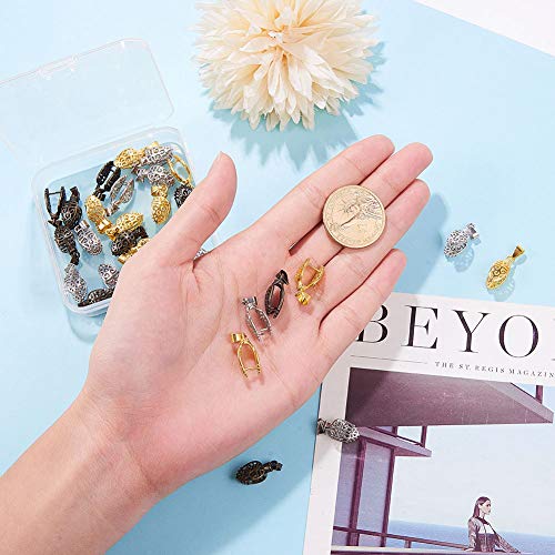 PH PandaHall Pinch Bails Hollow Curved, 30 pcs 3 Colors Brass Bail Clip Clasp Tibetan Dangle Charm Bead Pendant Connector for DIY Necklace Jewelry Craft, Platinum/Antique Bronze/Golden, 24mm, 1mm Pin