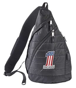 harley-davidson #1 rwb logo deluxe usb quilted travel sling backpack – black