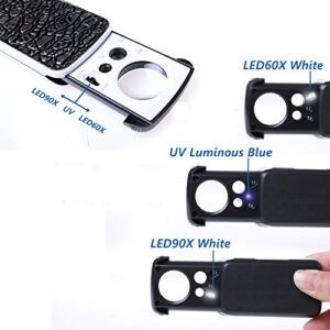 Jewelry Loupes, DREAMZE 30X 60X 90X LED Lighted Illuminated Jewelers Eye Loupe Jewelry Magnifier for Gems Jewelry Rocks Stamps Coins Watches Hobbies Antiques Models Photos - Black