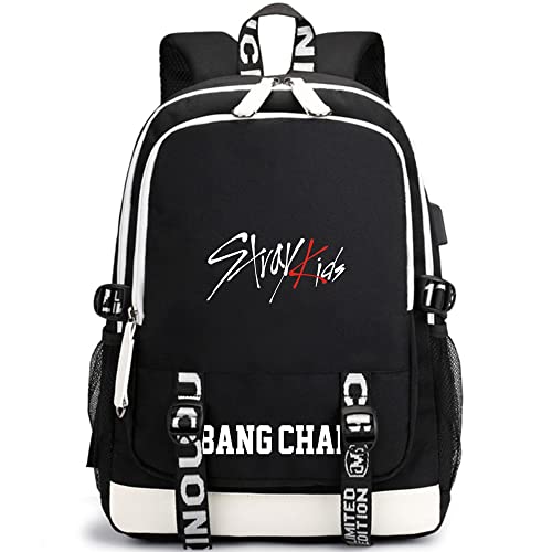 USB Backpack KPOP Stray Kids Merch Big Capacity Backpack Laptop Bag Travel bag Middle School Bag (BANG CHAN)