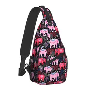 african ethnic elephant chest bags crossbody sling bag travel hiking backpack casual shoulder daypack for women men