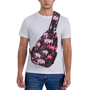 African Ethnic Elephant Chest Bags Crossbody Sling Bag Travel Hiking Backpack Casual Shoulder Daypack For Women Men