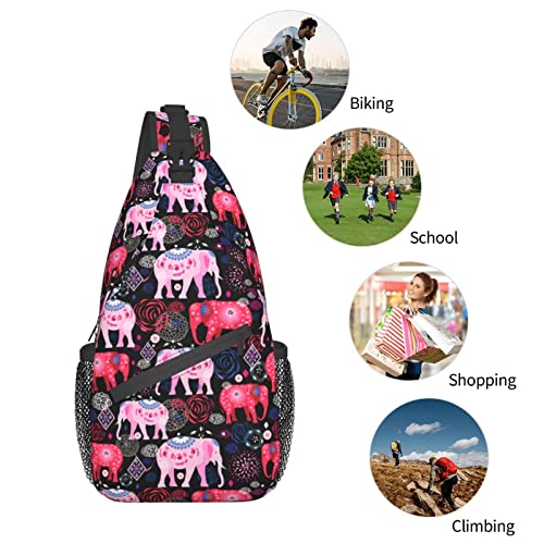 African Ethnic Elephant Chest Bags Crossbody Sling Bag Travel Hiking Backpack Casual Shoulder Daypack For Women Men