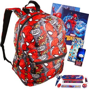 fast forward spiderman backpack for boys – spiderman school supplies bundle with 16” spiderman school bag plus spiderman folder, notebook, pencils, stickers, and more (spiderman travel bag)