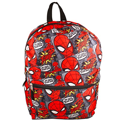 Fast Forward Spiderman Backpack for Boys - Spiderman School Supplies Bundle with 16” Spiderman School Bag Plus Spiderman Folder, Notebook, Pencils, Stickers, and More (Spiderman Travel Bag)