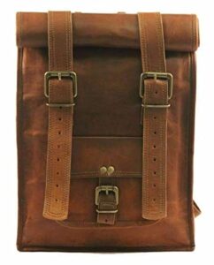 deenit’s tan pure leather roll top backpack bag for laptop, ipad , files, books shoulder bag for men and women (24x14x6)