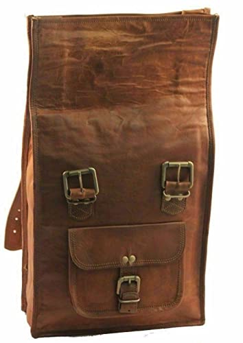 DEENIT'S Tan Pure Leather Roll Top Backpack Bag For Laptop, Ipad , Files, Books Shoulder Bag for Men and Women (24x14x6)