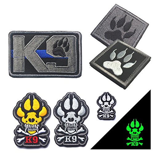 Veelkrom K9 & Crossbone Killer Attack Police Dog Fastener Patch Embroidered Army Swat Morale Hook Loop Backing Tactial Badge Swat for Service Animal Vest (K9 Blue line)