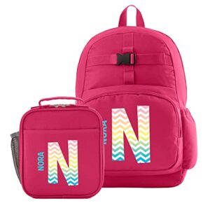let’s make memories pink backpack collection – personalized back to school – book bag with lunchbox – rainbow chevron