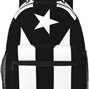 Black and White Puerto Rico Flag Puerto Rican Laptop Backpack School Bookbag, Polyester Anti-Theft Stylish Casual Daypack Bag with Luggage Strap, Travel Business College School Bookbag