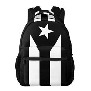 Black and White Puerto Rico Flag Puerto Rican Laptop Backpack School Bookbag, Polyester Anti-Theft Stylish Casual Daypack Bag with Luggage Strap, Travel Business College School Bookbag