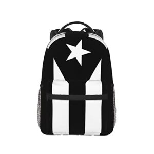 Black and White Puerto Rico Flag Puerto Rican Laptop Backpack School Bookbag, Polyester Anti-Theft Stylish Casual Daypack Bag with Luggage Strap, Travel Business College School Bookbag