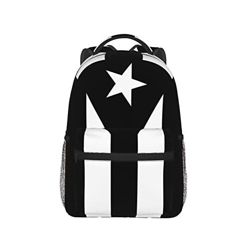 Black and White Puerto Rico Flag Puerto Rican Laptop Backpack School Bookbag, Polyester Anti-Theft Stylish Casual Daypack Bag with Luggage Strap, Travel Business College School Bookbag