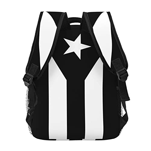 Black and White Puerto Rico Flag Puerto Rican Laptop Backpack School Bookbag, Polyester Anti-Theft Stylish Casual Daypack Bag with Luggage Strap, Travel Business College School Bookbag