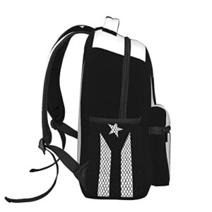 Black and White Puerto Rico Flag Puerto Rican Laptop Backpack School Bookbag, Polyester Anti-Theft Stylish Casual Daypack Bag with Luggage Strap, Travel Business College School Bookbag