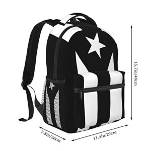 Black and White Puerto Rico Flag Puerto Rican Laptop Backpack School Bookbag, Polyester Anti-Theft Stylish Casual Daypack Bag with Luggage Strap, Travel Business College School Bookbag