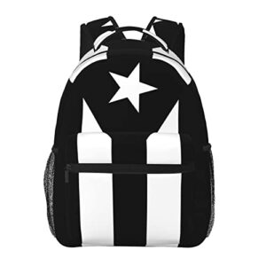 Black and White Puerto Rico Flag Puerto Rican Laptop Backpack School Bookbag, Polyester Anti-Theft Stylish Casual Daypack Bag with Luggage Strap, Travel Business College School Bookbag