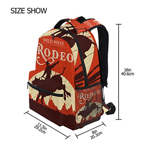 Wild West RODEO Daypack Backpack School College Travel Hiking Fashion Laptop Backpack for Women Men Teen Casual Schoolbags Canvas
