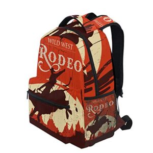 Wild West RODEO Daypack Backpack School College Travel Hiking Fashion Laptop Backpack for Women Men Teen Casual Schoolbags Canvas