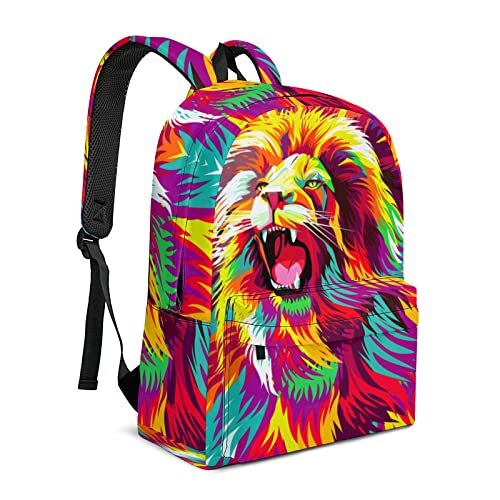 Jdowkoa Lion King Backpack for Boys Girls, Colorful Lion Shoulder Bag for Toddler, Lightweight Waterproof Book Bag Daypack Casual Bag for Toddler Boys Hiking Daypack Casual Bag