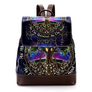 Casual PU Leather Backpack for Unisex, Tree of Life Galaxy Women's Shoulder Bag Students Daypack for College Travel Business