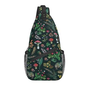 brituvir berries butterfly frogs mushrooms sling bag light shoulder bag, travel backpacks crossbody bags for women men, black
