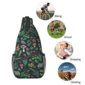 Brituvir Berries Butterfly Frogs Mushrooms Sling Bag Light Shoulder Bag, Travel Backpacks Crossbody Bags For Women Men, Black