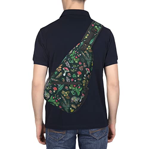 Brituvir Berries Butterfly Frogs Mushrooms Sling Bag Light Shoulder Bag, Travel Backpacks Crossbody Bags For Women Men, Black