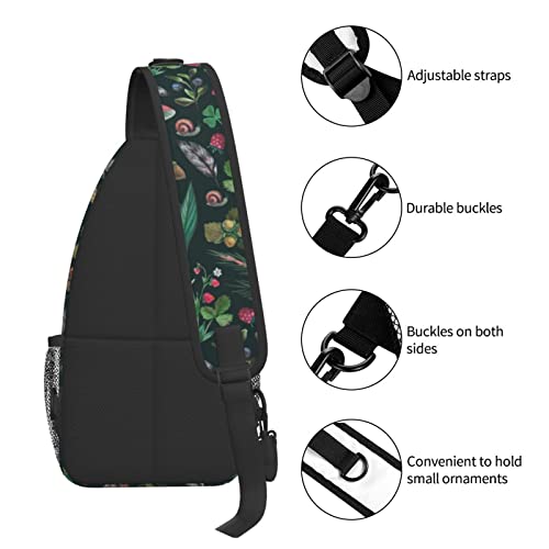 Brituvir Berries Butterfly Frogs Mushrooms Sling Bag Light Shoulder Bag, Travel Backpacks Crossbody Bags For Women Men, Black