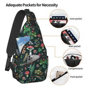 Brituvir Berries Butterfly Frogs Mushrooms Sling Bag Light Shoulder Bag, Travel Backpacks Crossbody Bags For Women Men, Black