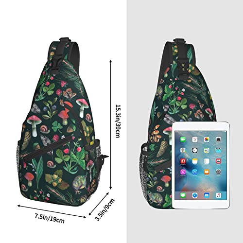 Brituvir Berries Butterfly Frogs Mushrooms Sling Bag Light Shoulder Bag, Travel Backpacks Crossbody Bags For Women Men, Black