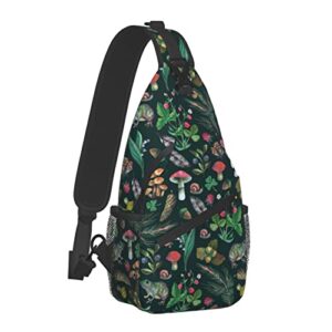 Brituvir Berries Butterfly Frogs Mushrooms Sling Bag Light Shoulder Bag, Travel Backpacks Crossbody Bags For Women Men, Black