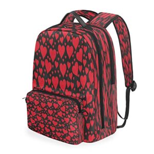 women/men backpack love hearts red and black bookbag college school shoulder bag daypack travel rucksack for youth
