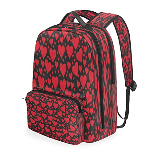 Women/Men Backpack Love Hearts Red and Black Bookbag College School Shoulder Bag Daypack Travel Rucksack for Youth