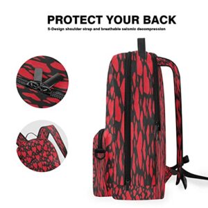 Women/Men Backpack Love Hearts Red and Black Bookbag College School Shoulder Bag Daypack Travel Rucksack for Youth