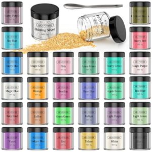 mica powder for epoxy resin – 30 colors pigment powder resin dye, natural cosmetic grade glitter colorant pearlescent powder for paint, soap making, nail polish, candle making, bath bombs, slime, 5g