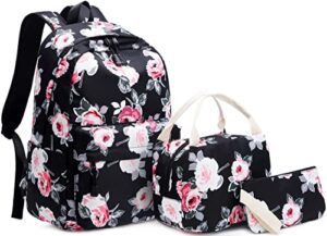 createy school backpack for teen girls kids bookbags water resistant floral backpack with lunch box pencil case